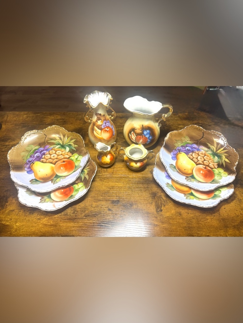 Lefton China Hand Painted Fruit 8pc China Set Japan with Gold Trim E2350